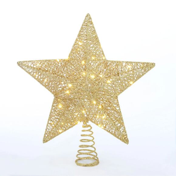 Gold Wrapped Glitter Open Star Light Up Christmas Tree Topper 11" Lit Holiday - Picture 8 of 11